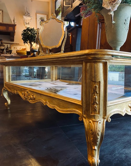 TAVOLINO DA FUMO IN LEGNO INTAGLIATO finutra foglia ORO
